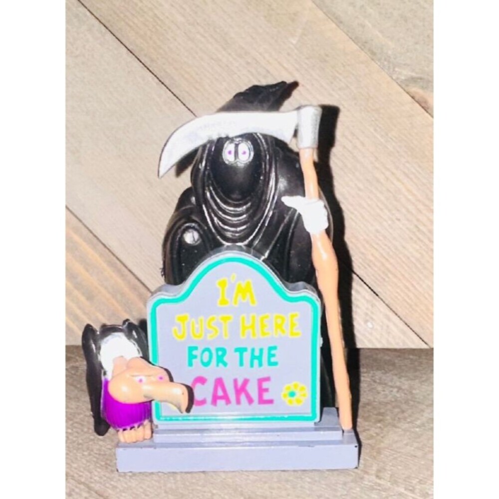 Vtg 1996 Grim Reaper Cake Topper Tombstone Vulture Just Here For the Cake